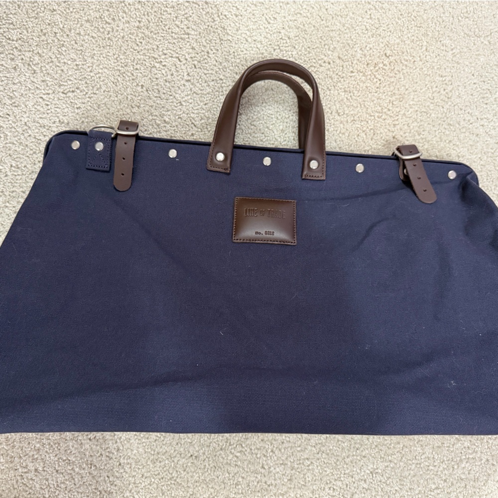 Men's Navy and Brown Leather Trim Bag